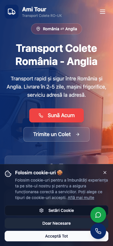 Ami Tour — site transport colete România Anglia, versiune mobilă